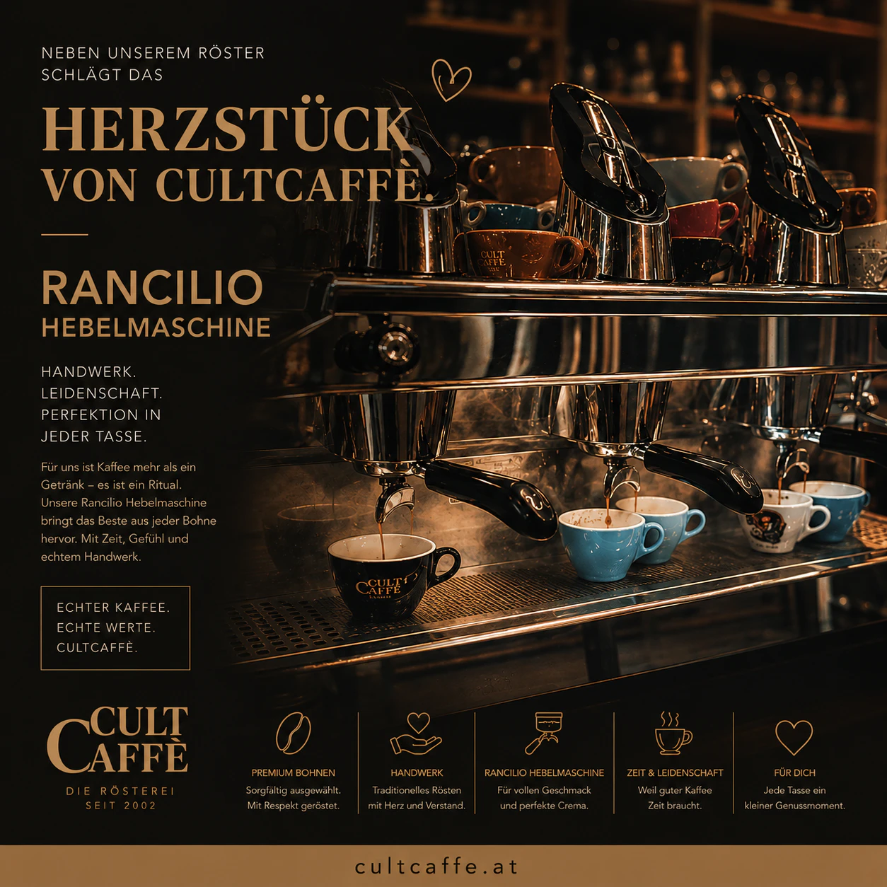 CultCaffè — das Herzstück der Rösterei: die Rancilio Hebelmaschine